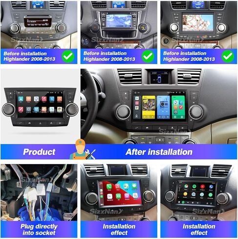 شاشة تعمل باللمس SizxNanv Android 11 متوافقة مع Carplay Android Auto، راديو السيارة ستيريو بلوتوث الملاحة مشغل الوسائط المتعددة GPS WiFi FM/AM وحدة رأس الكاميرا الاحتياطية لتويوتا هايلاندر 4GRAM64GROM in Kuwait
