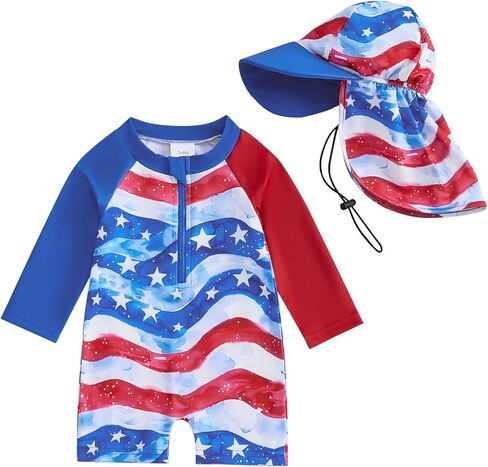 Nyapruwe Baby/Toddler Boys One Piece Swimsuit Summer Long Sleeve Zipper Bathing Suit Infant Beach Rash Guard Swimwear in Saudi Arabia