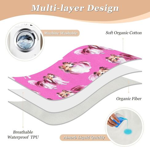 Shetland Sheepdog Dogs Hot Pink Extra Resable Devable Covers Cover Covers Bait Bight Usporbent Diaper Diaper Pad Plate Plateable Liners للأطفال الصغار ، 52 "L x 34" W in Kuwait