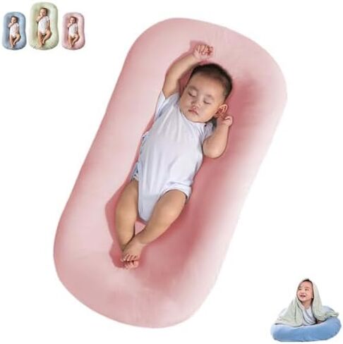 Baby Lounger Pillow, Baby Lounger for Newborn, Soft Organic Cotton Breathable Infant Lounger Nest for Baby in Bed & Sofa (Pink,29.5 * 19.3in) in Saudi Arabia