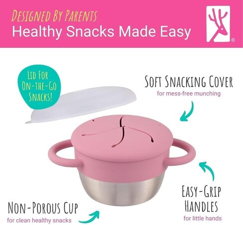 Elk and Friends Stainless Steel Snack Cups | Removable Silicone Food Catcher and Travel Lid | Spill-Proof Snack Containers for Baby, Toddler, Kids | Dishwasher Safe | 2 Pack in Saudi Arabia