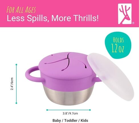 Elk and Friends Stainless Steel Snack Cups | Removable Silicone Food Catcher and Travel Lid | Spill-Proof Snack Containers for Baby, Toddler, Kids | Dishwasher Safe | 2 Pack in Saudi Arabia