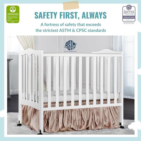 Dream On Me 2-In-1 Lightweight Folding Portable Stationary Side Crib In White, Greenguard Gold Certified, Baby Crib To Playpen, Folds Flat For Storage, Locking Wheels in Kuwait