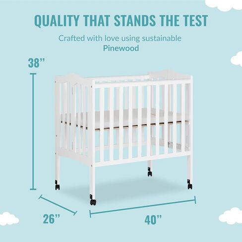 Dream On Me 2-In-1 Lightweight Folding Portable Stationary Side Crib In White, Greenguard Gold Certified, Baby Crib To Playpen, Folds Flat For Storage, Locking Wheels in Kuwait