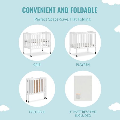 Dream On Me 2-In-1 Lightweight Folding Portable Stationary Side Crib In White, Greenguard Gold Certified, Baby Crib To Playpen, Folds Flat For Storage, Locking Wheels in Kuwait