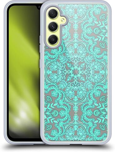 Head Case Designs Officially Licensed Micklyn Le Feuvre Mint Green and Aqua Floral Patterns Soft Gel Case [Military Grade Protection] Compatible with Samsung Galaxy A34 5G in Saudi Arabia