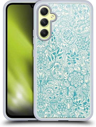 Head Case Designs Officially Licensed Micklyn Le Feuvre Mint Green and Aqua Floral Patterns Soft Gel Case [Military Grade Protection] Compatible with Samsung Galaxy A34 5G in Saudi Arabia