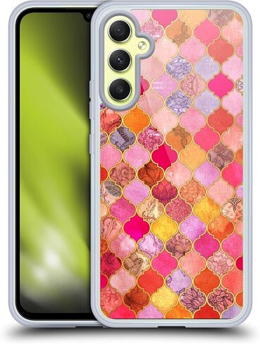 Head Case Designs Officially Licensed Micklyn Le Feuvre Hot Pink and Orange Moroccan Soft Gel Case [Military Grade Protection] Compatible with Samsung Galaxy A34 5G in Saudi Arabia
