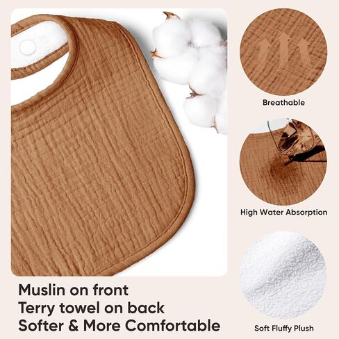 Susurration Muslin Baby Bibs 8 Pack Bandana Drool Bibs, Soft Square Adjustable Baby Drooling Bibs for Unisex Girls & Boys in Kuwait
