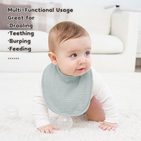 Susurration Muslin Baby Bibs 8 Pack Bandana Drool Bibs, Soft Square Adjustable Baby Drooling Bibs for Unisex Girls & Boys in Kuwait