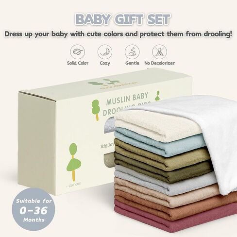 Susurration Muslin Baby Bibs 8 Pack Bandana Drool Bibs, Soft Square Adjustable Baby Drooling Bibs for Unisex Girls & Boys in Kuwait