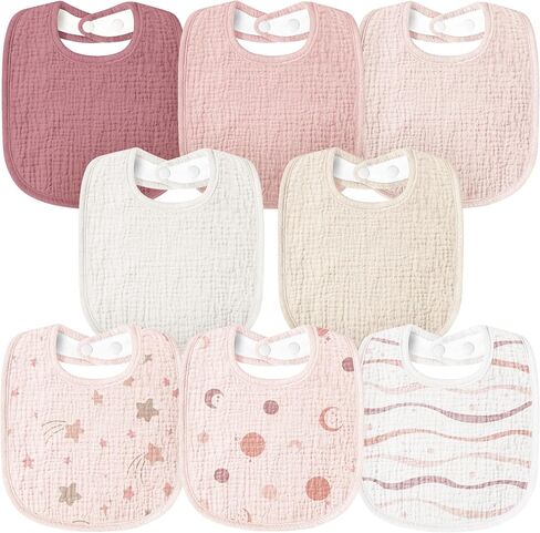 Susurration Muslin Baby Bibs 8 Pack Bandana Drool Bibs, Soft Square Adjustable Baby Drooling Bibs for Unisex Girls & Boys in Kuwait