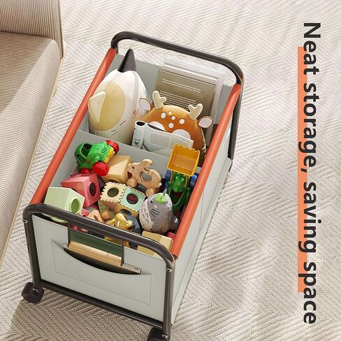 Children's toy Organizer With Wheels for Bedrooms, toy Rooms, Playrooms can hold toys, Books, Clothes, Snacks with 360° Steering Wheels Metal and Oxford Cloth toy Boxes（Green Medium size） in Kuwait