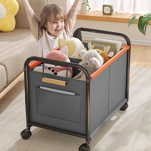 Children's toy Organizer With Wheels for Bedrooms, toy Rooms, Playrooms can hold toys, Books, Clothes, Snacks with 360° Steering Wheels Metal and Oxford Cloth toy Boxes（Green Medium size） in Saudi Arabia