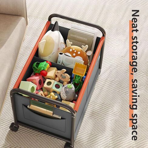 Children's toy Organizer With Wheels for Bedrooms, toy Rooms, Playrooms can hold toys, Books, Clothes, Snacks with 360° Steering Wheels Metal and Oxford Cloth toy Boxes（Green Medium size） in Saudi Arabia