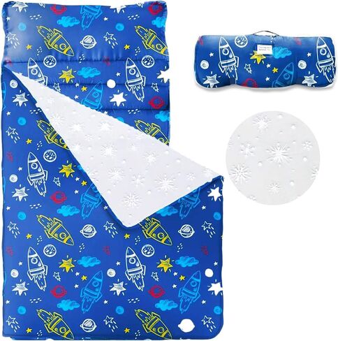 Toddler Nap Mat with Removable Pillow and Blanket, Cot Nap Mats for Daycare Preschool Kindergarten, Roll Up Lightweight Portable Travel Sleeping Bag in Kuwait
