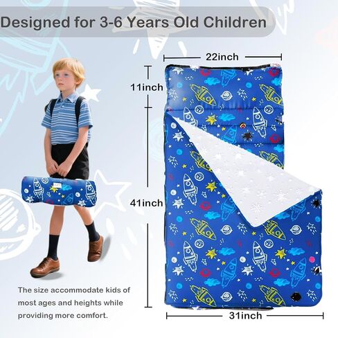 Toddler Nap Mat with Removable Pillow and Blanket, Cot Nap Mats for Daycare Preschool Kindergarten, Roll Up Lightweight Portable Travel Sleeping Bag in Kuwait