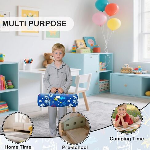 Toddler Nap Mat with Removable Pillow and Blanket, Cot Nap Mats for Daycare Preschool Kindergarten, Roll Up Lightweight Portable Travel Sleeping Bag in Kuwait