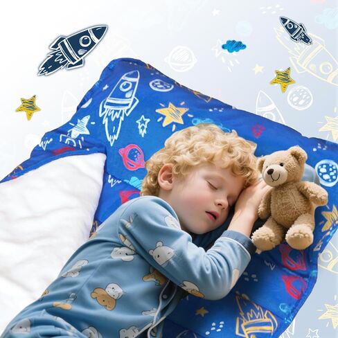Toddler Nap Mat with Removable Pillow and Blanket, Cot Nap Mats for Daycare Preschool Kindergarten, Roll Up Lightweight Portable Travel Sleeping Bag in Kuwait