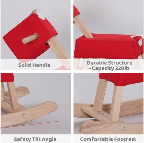 Natural Wooden Rocking Horse for Preschool (Ages 3-6) - Solid Rubber Wood, Safe & Comfortable Footrest, Smooth Surface for Decoration, Supports Physical & Cognitive Growth in Saudi Arabia