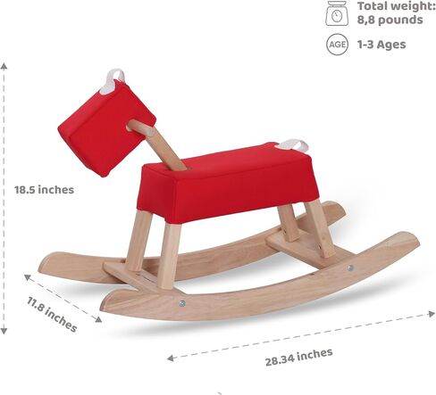 Natural Wooden Rocking Horse for Preschool (Ages 3-6) - Solid Rubber Wood, Safe & Comfortable Footrest, Smooth Surface for Decoration, Supports Physical & Cognitive Growth in Saudi Arabia