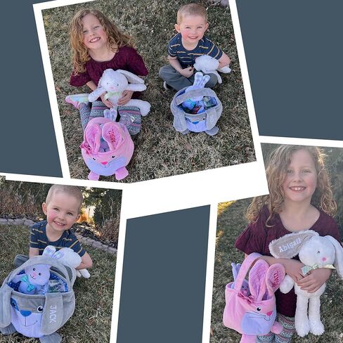 دعونا نجعل ذكريات سلة عيد الفصح الشخصية للأطفال - Plush Furry Critter - للبنين والبنات - الاسم المخصص - قابلة للملء - مع حشوات سلة عيد الفصح الاختيارية - الأرنب الوردي in Kuwait