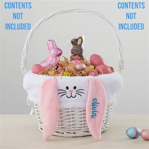 Personalization Universe Hand-Woven Easter Basket with Folding Handle & Personalized Bunny Liner - Ideal Egg Hunt Basket, Vintage Style Wicker - Natural Basket, Tan Liner, and Blue Ears in Saudi Arabia