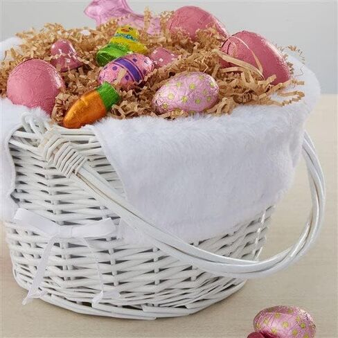 Personalization Universe Hand-Woven Easter Basket with Folding Handle & Personalized Bunny Liner - Ideal Egg Hunt Basket, Vintage Style Wicker - Natural Basket, Tan Liner, and Blue Ears in Saudi Arabia
