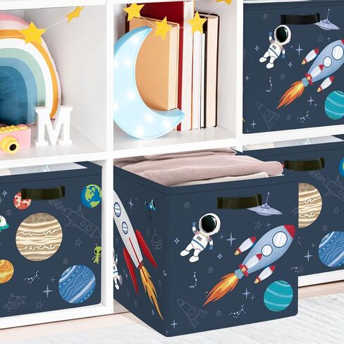 Clastyle 11.8" Space Storage Basket Set of 3 for Kid Boy Toy Clothes Bin | Collapsible Fabric Book Bin, Metal Frame Bottom Board, Cube Organizer, Closet Nursery Pantry Shelf Bedroom, Solar System in Saudi Arabia