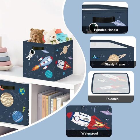 Clastyle 11.8" Space Storage Basket Set of 3 for Kid Boy Toy Clothes Bin | Collapsible Fabric Book Bin, Metal Frame Bottom Board, Cube Organizer, Closet Nursery Pantry Shelf Bedroom, Solar System in Saudi Arabia