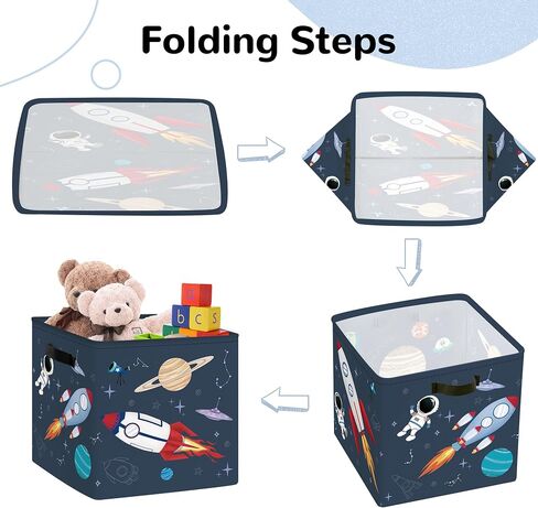 Clastyle 11.8" Space Storage Basket Set of 3 for Kid Boy Toy Clothes Bin | Collapsible Fabric Book Bin, Metal Frame Bottom Board, Cube Organizer, Closet Nursery Pantry Shelf Bedroom, Solar System in Saudi Arabia