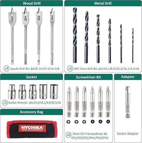 Cordless Hammer Drill Driver 18V, HYCHIKA 400 In-lbs Torque Power Drill with Auxiliary Handle, 1/2" Metal Chuck, 2.0Ah Battery, 1H Fast Charger, 21+3 Clutch, LED Light for Drilling Wood Metal Wall in Kuwait