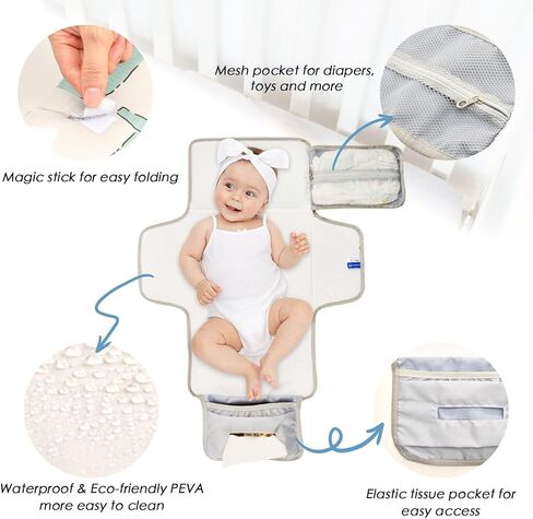 Portable Diaper Changing Pad,Waterproof Foldable Baby Changing Mat Travel Diaper Change Mat Changing Pads for Baby Newborn Gifts Large in Kuwait