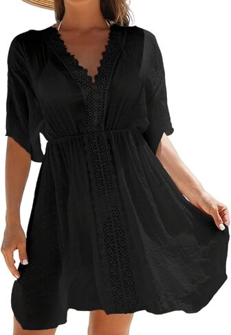 swimsuit coverup for women Sleeve Summer Outfits Contrast Lace Cover Up Dress in Saudi Arabia