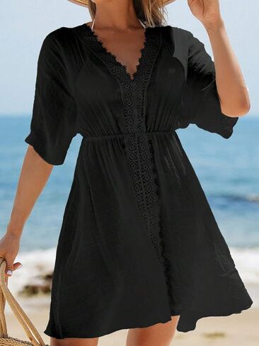 swimsuit coverup for women Sleeve Summer Outfits Contrast Lace Cover Up Dress in Saudi Arabia
