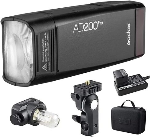 Godox AD200 Pro 200Ws TTL HSS فلاش الجيب ستروب مونولايت | إعادة تدوير 0.01-1.8 ثانية، بطارية 2900 مللي أمبير في الساعة، 500 ومضة، رؤوس عارية/فريسنل، 2.4G X، TTL، خفيفة الوزن للاستوديو/الخارجي in Kuwait