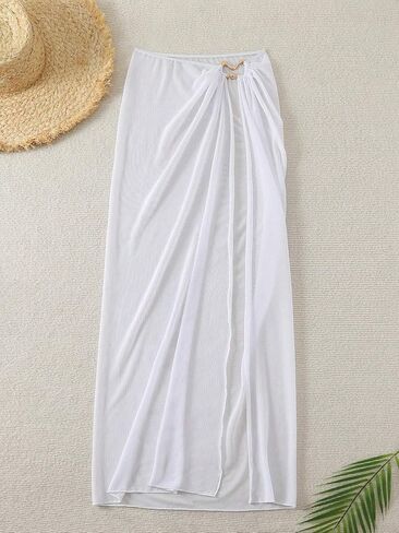 swimsuit coverup for women White Mesh High Slit Sexy Beach Skirt Summer in Saudi Arabia