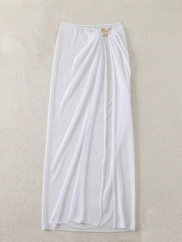 swimsuit coverup for women White Mesh High Slit Sexy Beach Skirt Summer in Saudi Arabia