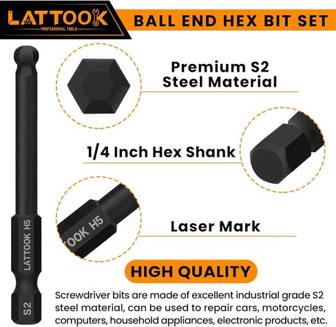 Ball End Hex Head Allen Wrench Drill Bit Set with T Handle Ratchet Driver, LATTOOK Ball End Hex Bit Set Allen Key Bit Set with T Handle, Magnetic S2 Steel, 24PCS Metric & SAE in Kuwait