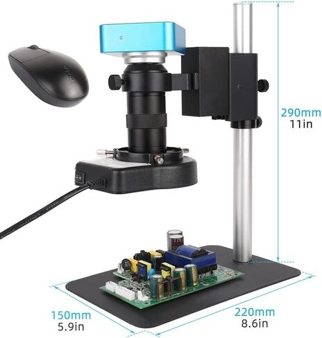 Microscope Kit HDMI USB Digital Video Monocular Microscope Camera 180X C-Mount Lens Microscope Lens Adapters(Stand B) in Kuwait