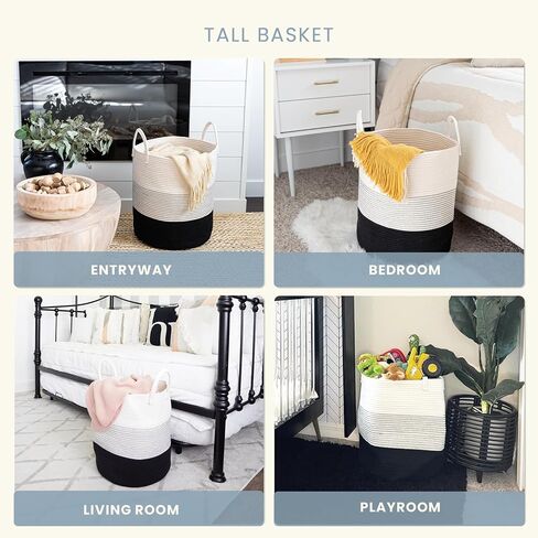OrganiHaus Rainbow Toy Basket & Blanket Storage Bin, Nursery 20x13" | Rainbow Pastel - Round Rainbow Cotton Rope Basket, Nursery 20x13" in Saudi Arabia