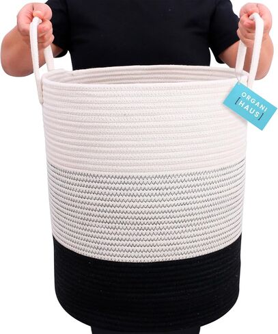 OrganiHaus Rainbow Toy Basket & Blanket Storage Bin, Nursery 20x13" | Rainbow Pastel - Round Rainbow Cotton Rope Basket, Nursery 20x13" in Saudi Arabia