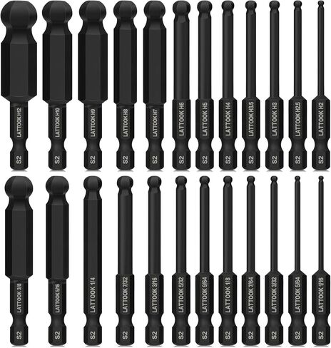 Ball End Hex Head Allen Wrench Drill Bit Set with T Handle Ratchet Driver, LATTOOK Ball End Hex Bit Set Allen Key Bit Set with T Handle, Magnetic S2 Steel, 24PCS Metric & SAE in Kuwait