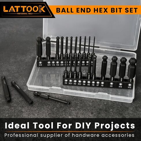 Ball End Hex Head Allen Wrench Drill Bit Set with T Handle Ratchet Driver, LATTOOK Ball End Hex Bit Set Allen Key Bit Set with T Handle, Magnetic S2 Steel, 24PCS Metric & SAE in Kuwait