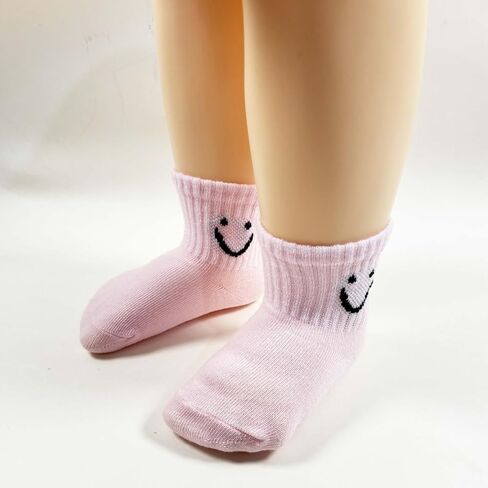 Toddler Boys Girls Crew Socks, Happy Face Unisex Kids Soft Cotton Solid Color Dress Ankle Socks, Pack of 5 in Saudi Arabia