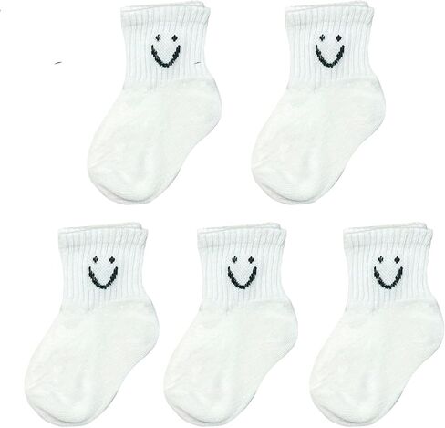 Toddler Boys Girls Crew Socks, Happy Face Unisex Kids Soft Cotton Solid Color Dress Ankle Socks, Pack of 5 in Saudi Arabia