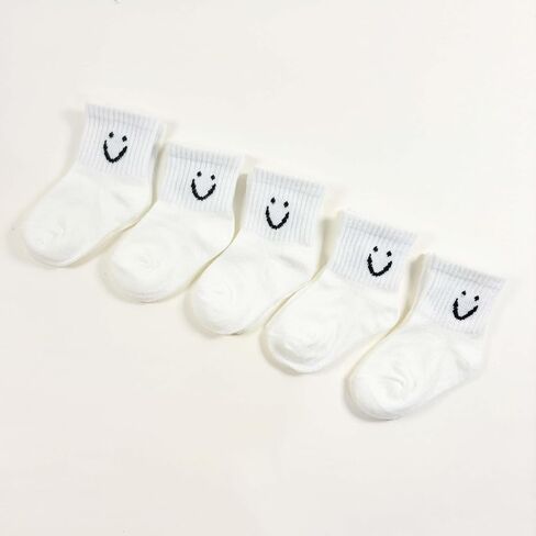 Toddler Boys Girls Crew Socks, Happy Face Unisex Kids Soft Cotton Solid Color Dress Ankle Socks, Pack of 5 in Saudi Arabia