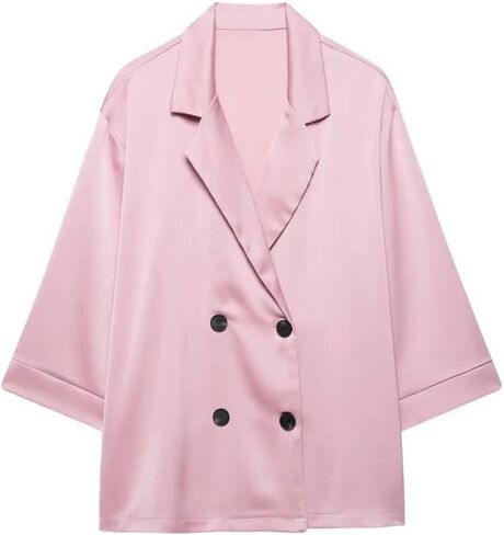 Women's Lapel Single-Breasted Satin Short-Sleeved Shirt Wide-Leg Pants Home Two-Piece Suit in Saudi Arabia