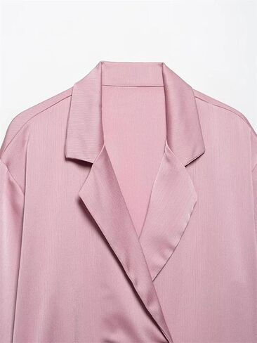 Women's Lapel Single-Breasted Satin Short-Sleeved Shirt Wide-Leg Pants Home Two-Piece Suit in Saudi Arabia