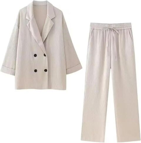 Women's Lapel Single-Breasted Satin Short-Sleeved Shirt Wide-Leg Pants Home Two-Piece Suit in Saudi Arabia